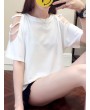 Solid Color Off The Shoulder Short Sleeve O-neck T-Shirts