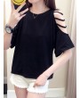 Solid Color Off The Shoulder Short Sleeve O-neck T-Shirts