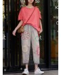 Embroidery Patchwork Elastic Waist Casual Harem Denim
