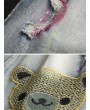 Cartoon Bear Embroidery Ripped Short Jeans For Women