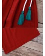 Side Splited Solid Color Tassels Elastic Waist Vintage Pants