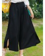 Side Splited Solid Color Tassels Elastic Waist Vintage Pants
