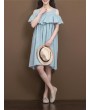 Women Casual Solid Color Ruffled Off Shoulder Dresses