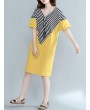 Casual Stripe Patchwork Loose Half Sleeve V-neck Women Dress