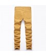 Khaki High Elastic Knee Zipper Opening Holes Ripped Jeans for Men