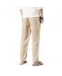 Mens Cotton Linen Breathable Loose Pants Zip Fly Elastic Waist Solid Color Casual Pants
