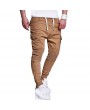 Mens Multi-pocket Cargo Pants Elastic Waist Solid Color Slim Fit Casual Trousers