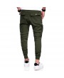 Mens Multi-pocket Cargo Pants Elastic Waist Solid Color Slim Fit Casual Trousers