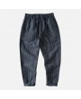 Mens Cotton Breathable Loose Striped Drawstring Casual Straight Pants