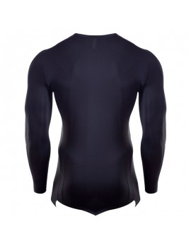 Mens Shark Printed Irregular Hem Quick-drying Tops Breathable Sports Tights Long Sleeve T Shirt