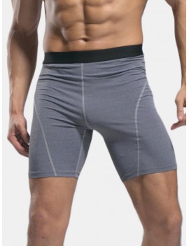 Mens Solid Color Elasticity Quick Dry Fitness Jogging Training Tights Sport Shorts