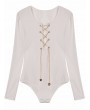 Metal Chain Lace Up  Long Sleeve Sexy Women Short Jumpsuit